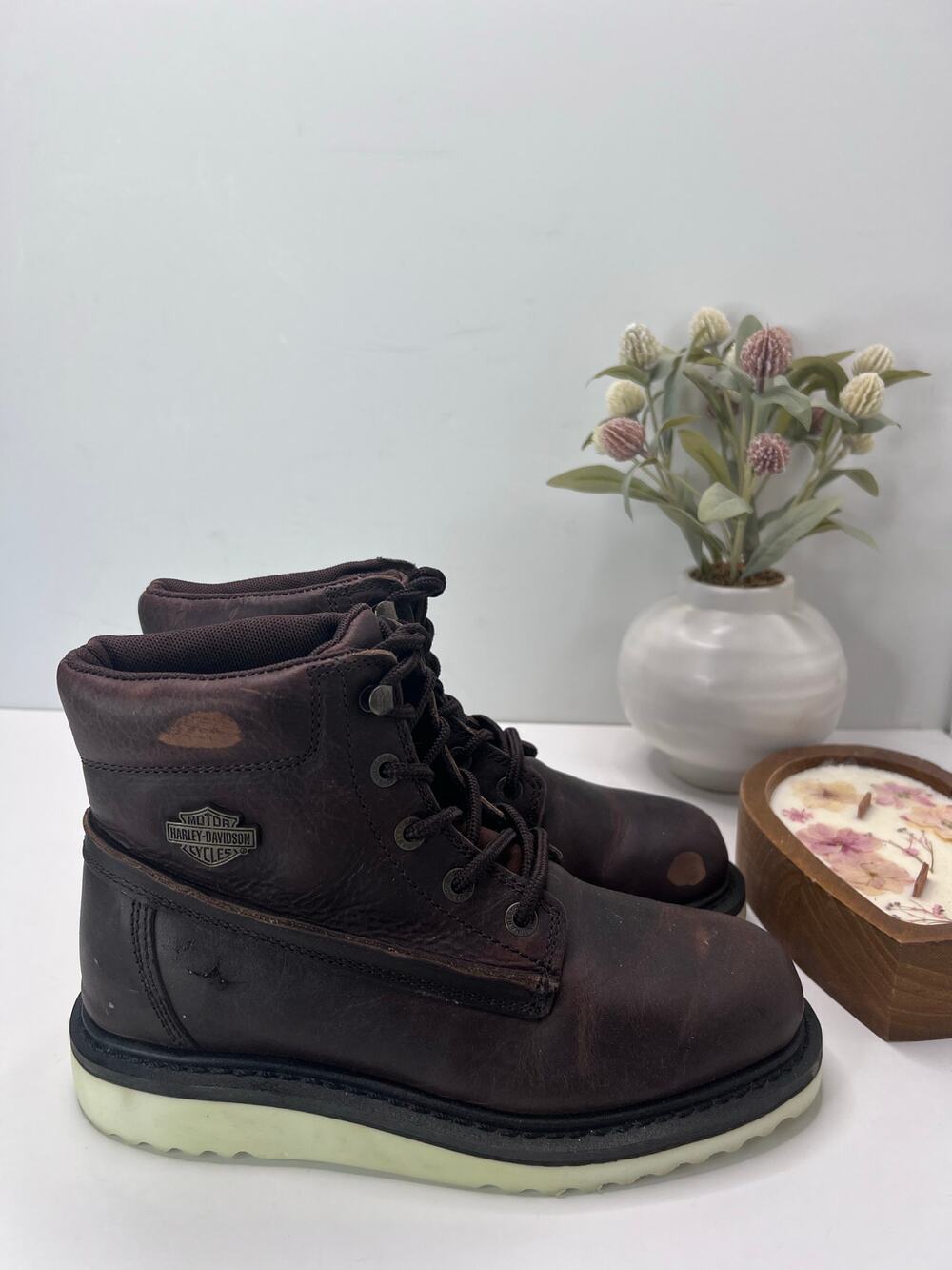 Harley Davidson Marconi Motorcycle Riding Boot Round Toe Brown Women 8.5M